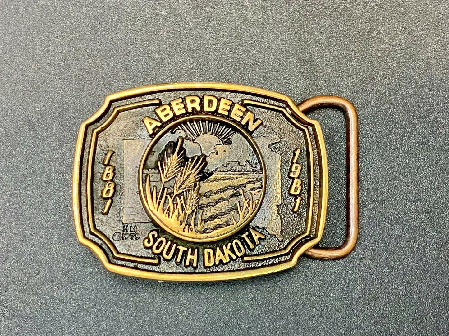 Vintage 1979 Aberdeen South Dakota 1889 Heritage Mint Solid Brass Belt Buckle