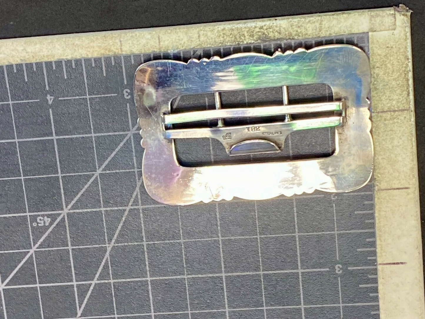Beautiful Sterling 182 Silver Silver Navajo? Hallmarked Dual Prong Belt Buckle