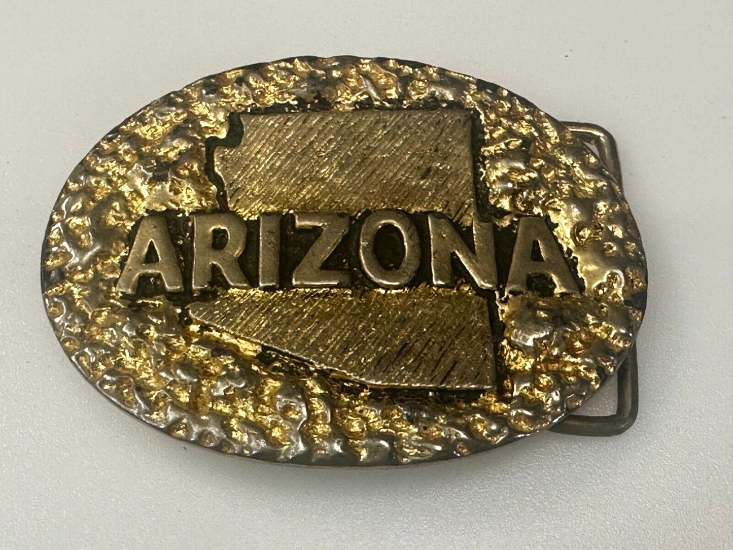 ARIZONA State Map Gold Nugget Panning Themed Metal Vintage Belt Buckle
