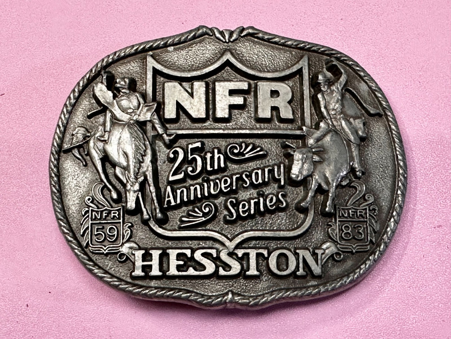 1983 Hesston NFR National Finals Rodeo Cowboys 25th aniversary Belt Buckle