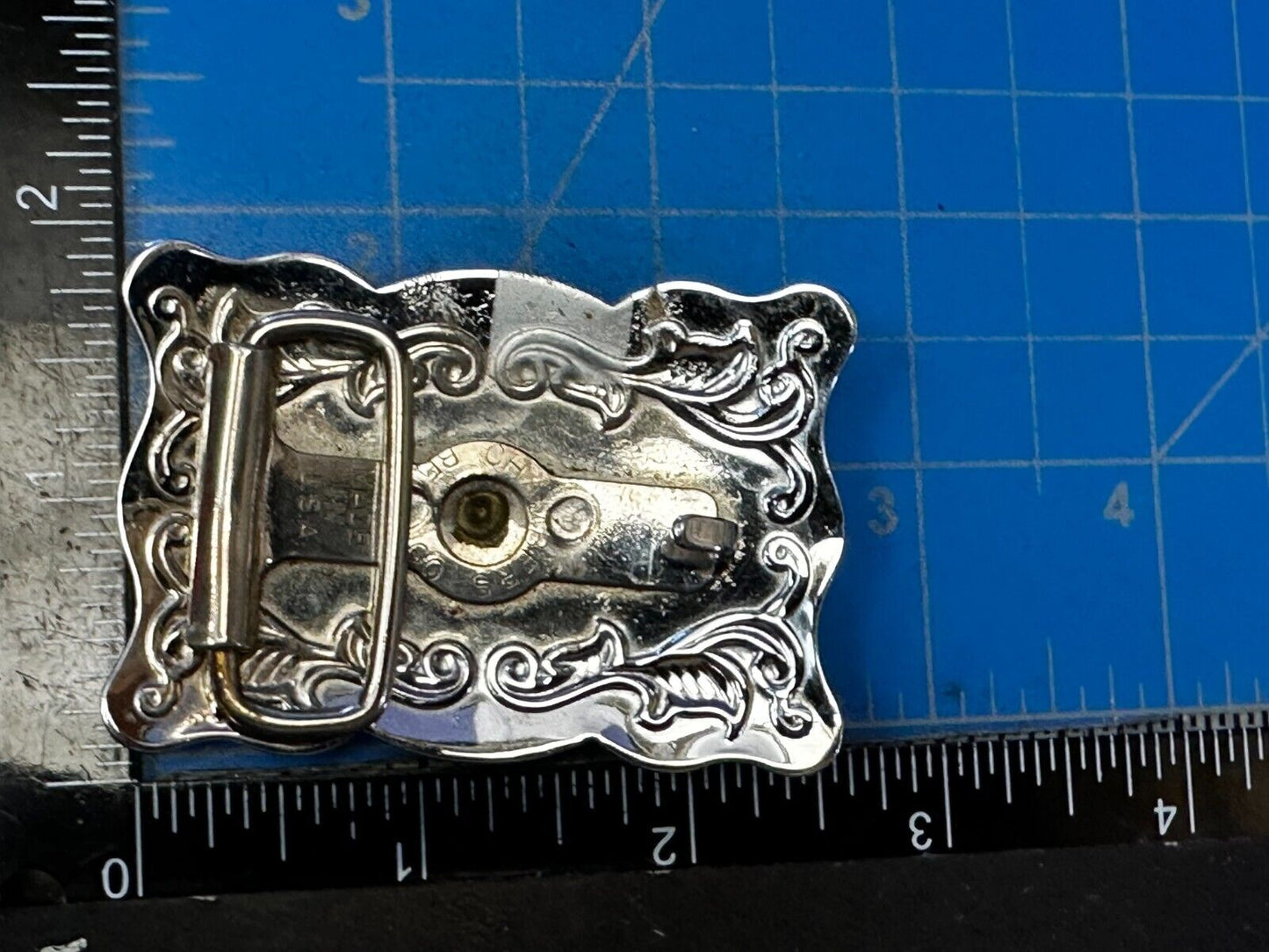 Vintage Cowboys Longhorn W/ Engraved Swirl Pattern Belt Buckle By Chambers