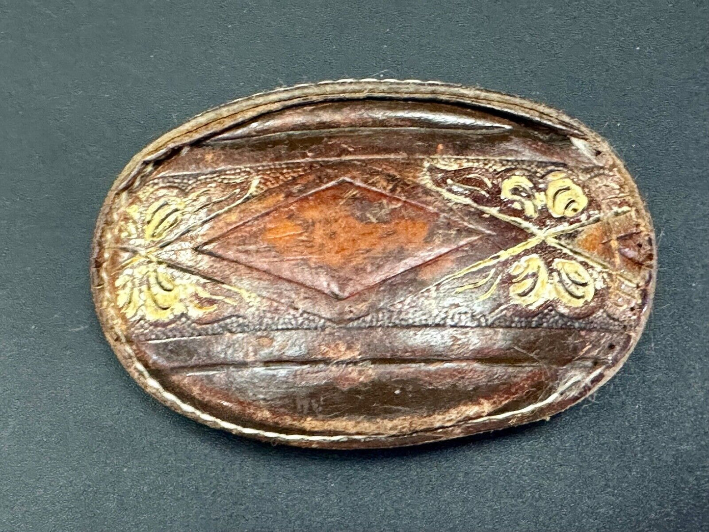 Vintage Cow Hyde Hand finished oval leather belt buckle