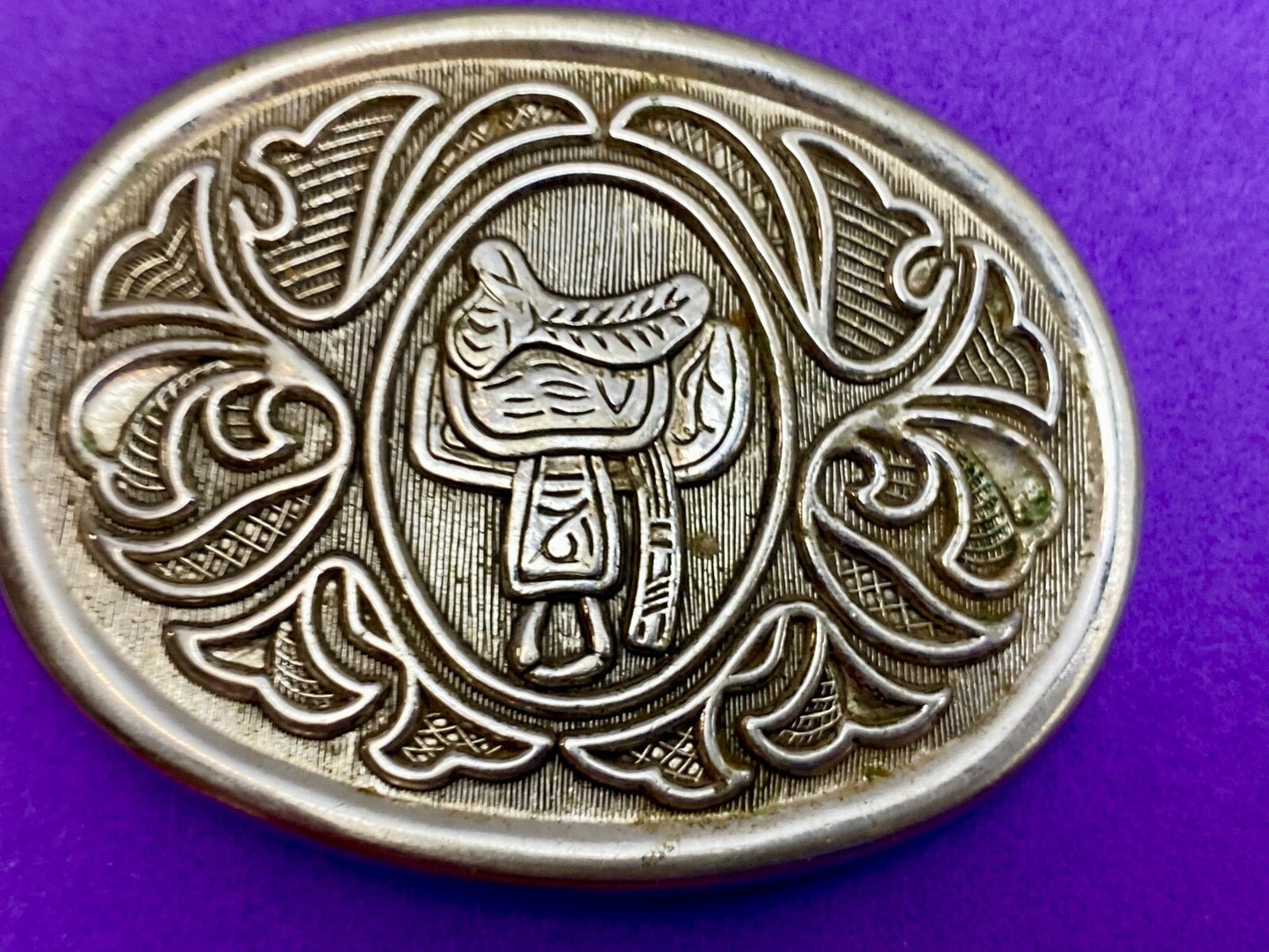 Avon Vintage Silver Tone Horse Saddle Belt Buckle