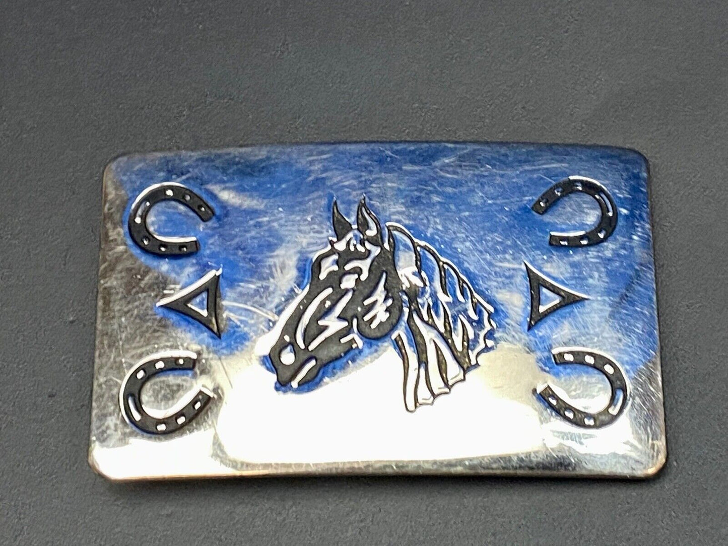Vintage Chambers Belt Company Horse Head Shoes US made lucky western Buckle