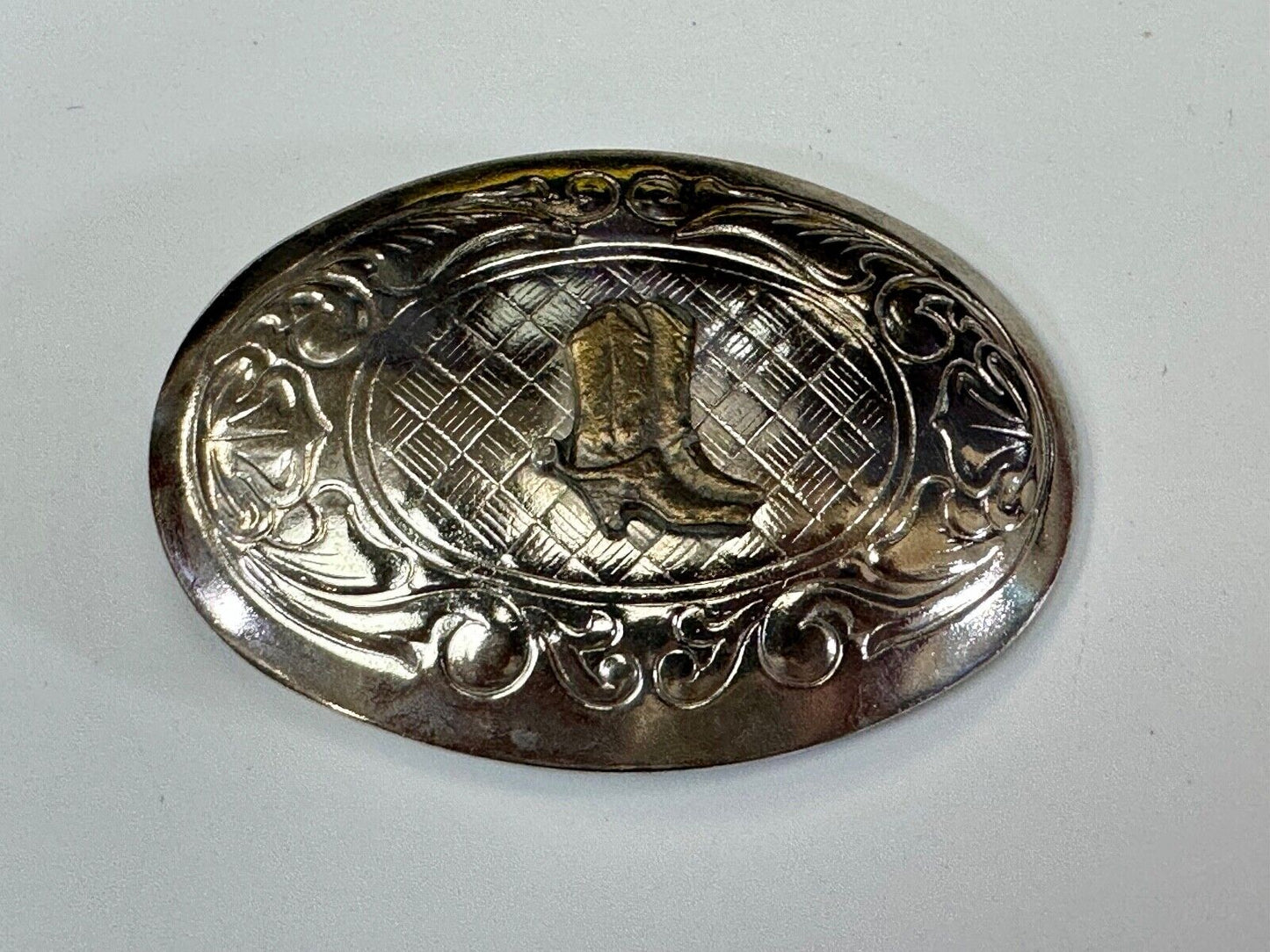 vintage Cowboy Boots western theme two tone flower swirl design belt buckle