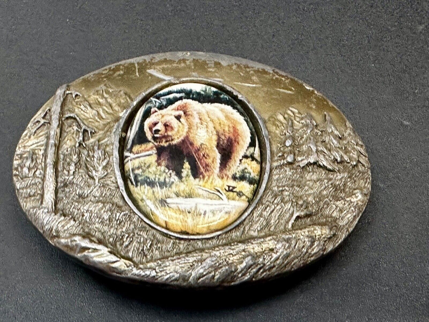Bear Picture Art on Porcelain Cabochon Artist Julie Zsupnik Belt Buckle