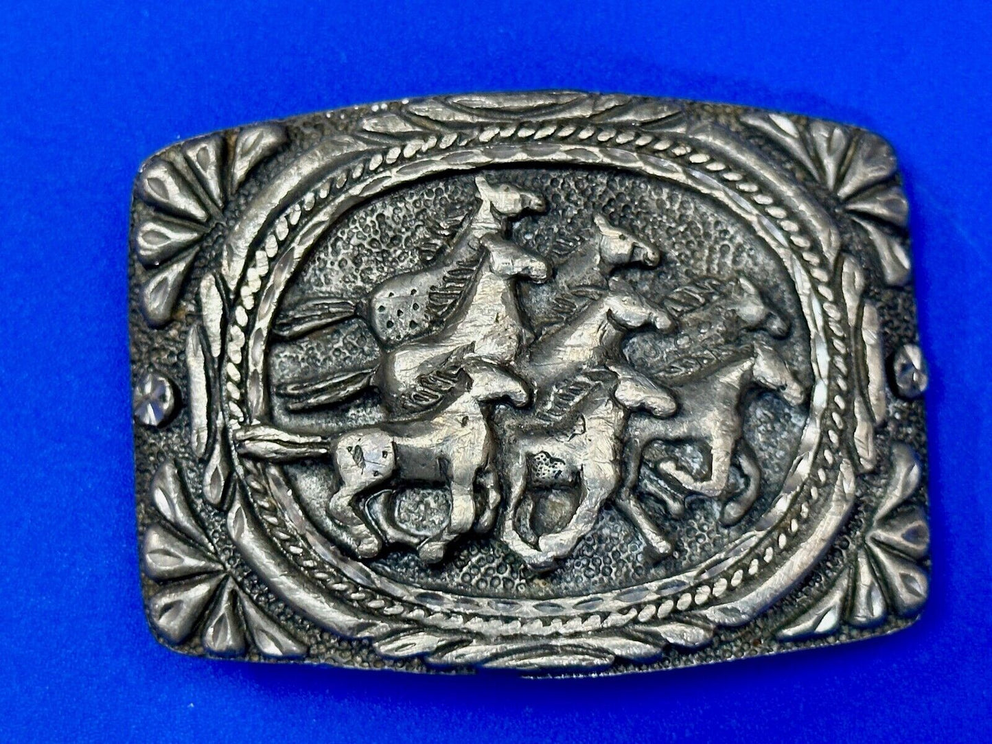 Texas longhorn - Vintage EGE 93 laser diamond etched cut Belt Buckle