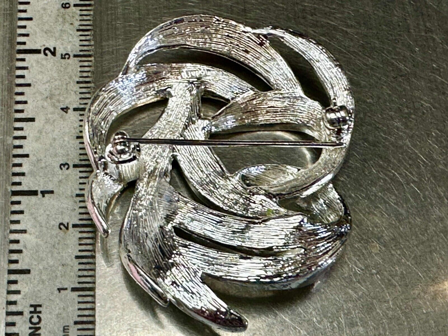 Swirled Curled Silver Tone Vintage Brooch Pin Signed Monet
