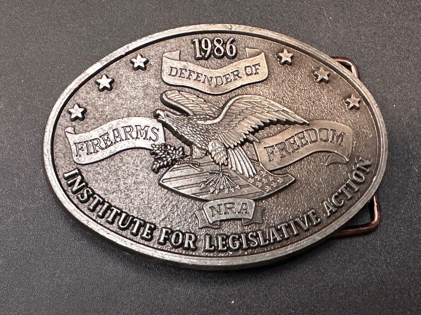 1986 NRA National Rifle Association Firearms Freedom Vintage ILA belt buckle