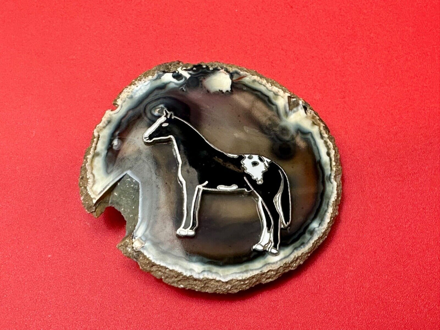 Artisan Standing Horse on round stone slab belt buckle - MISSING PIECE
