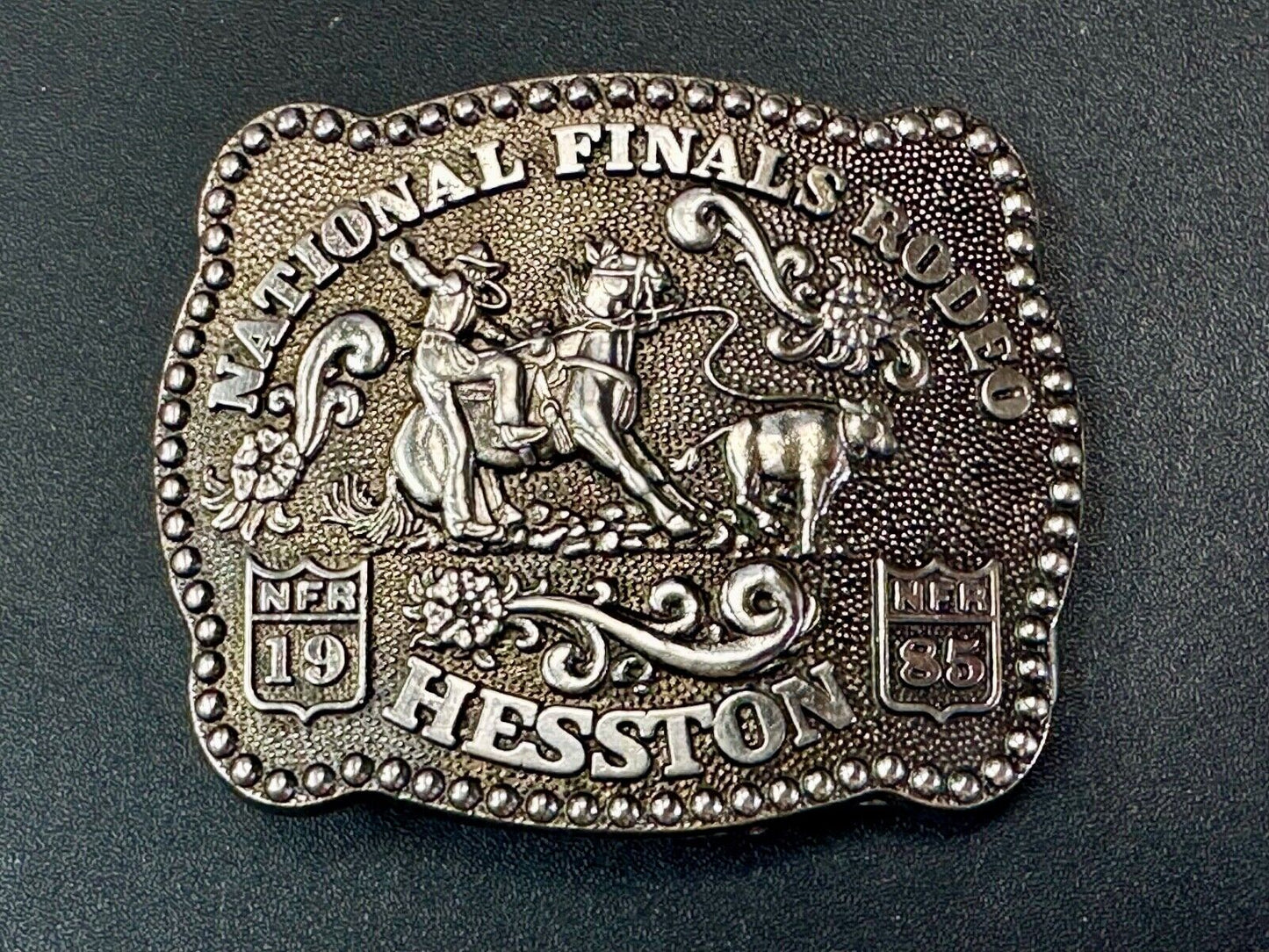 1985 NFR YOUTH SIZE `Rodeo Vintage Hesston Belt Buckle Steer Wrestling