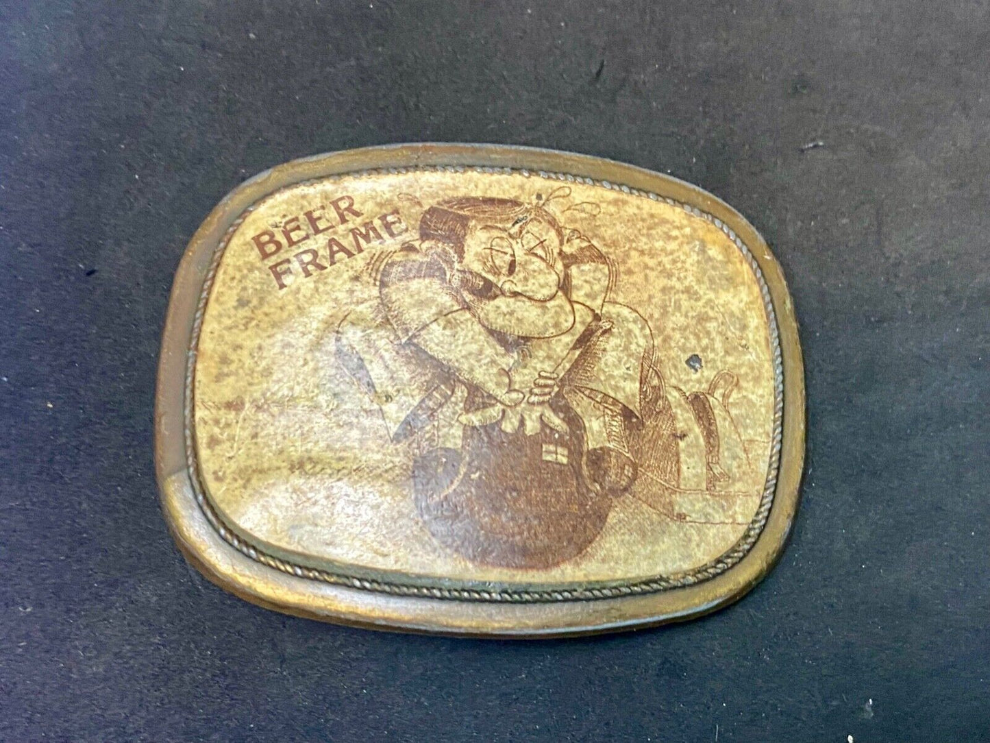 Beer Frame Bowling Novelty Cartoon Drawing Vintage Belt Buckle