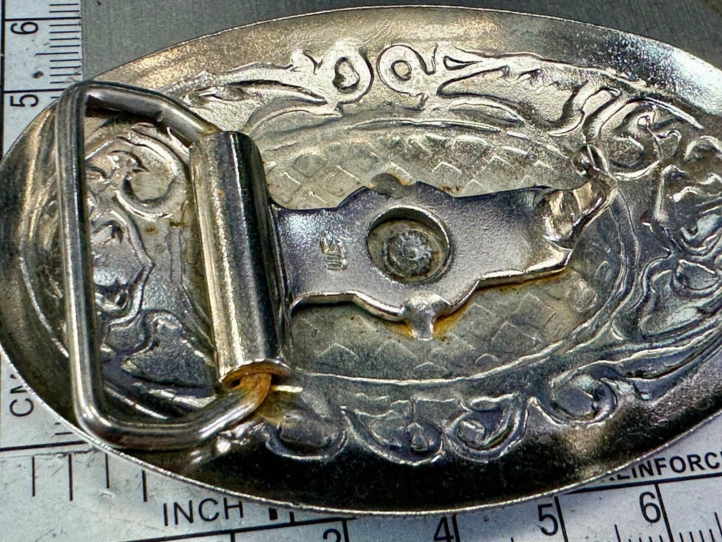 vintage Cowboy Boots western theme two tone flower swirl design belt buckle