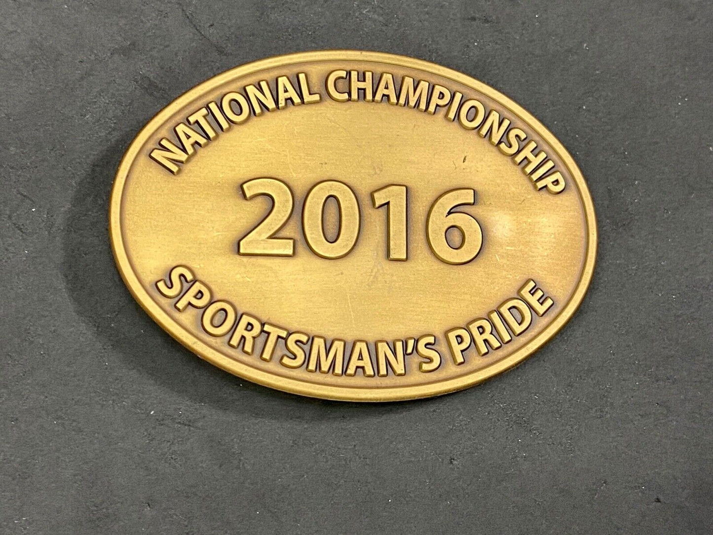 2016 National Championship Sportsman's Pride Gold Tone Oval Belt Buckle