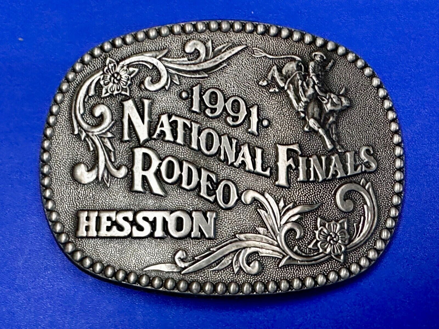 1991 ADM Hesston NFR National Finals Rodeo Cowboys Western Belt Buckle