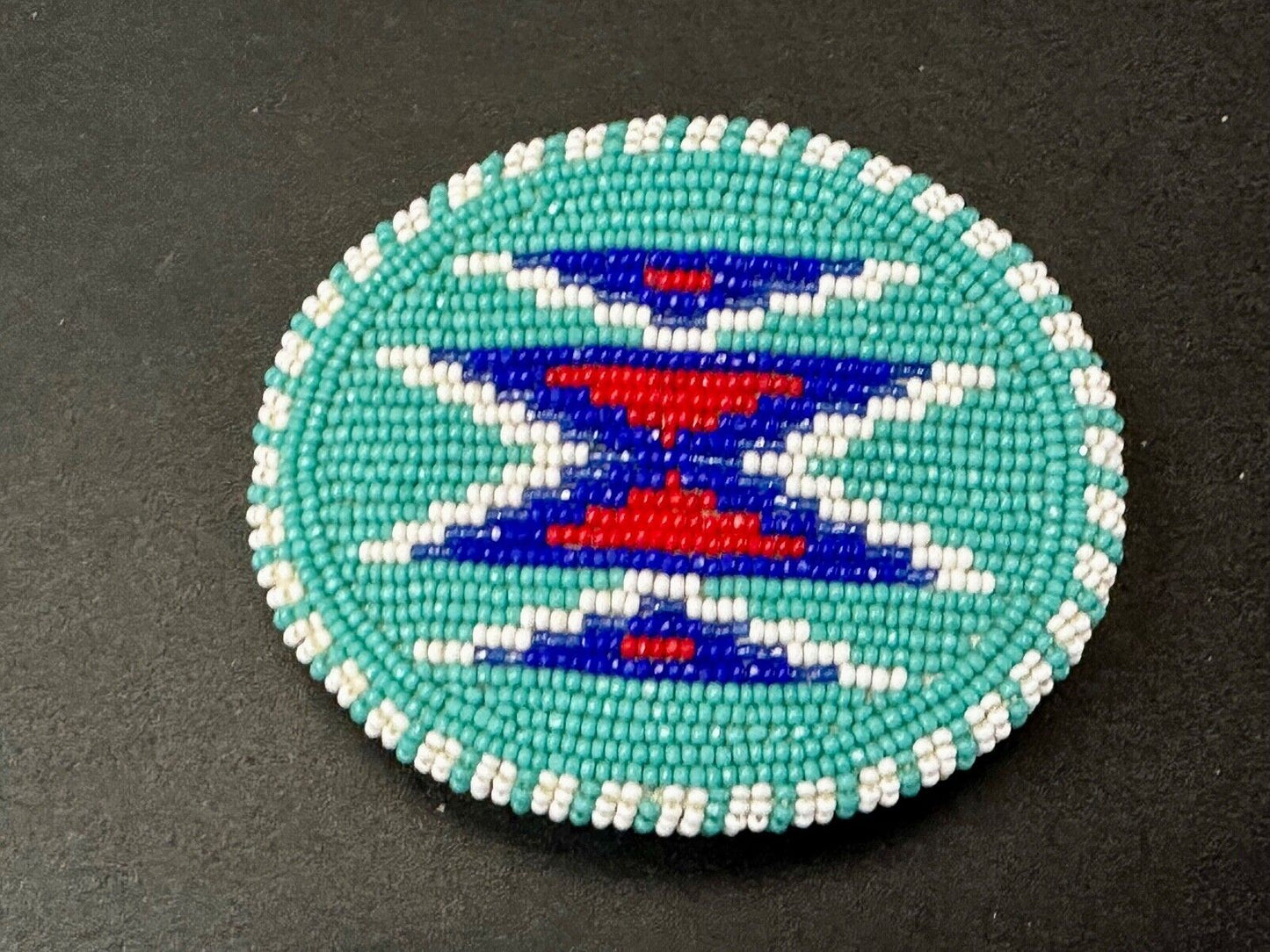 Beaded belt buckle, buckskin backing by Shoshone / Bannock Indian Arts - Idaho