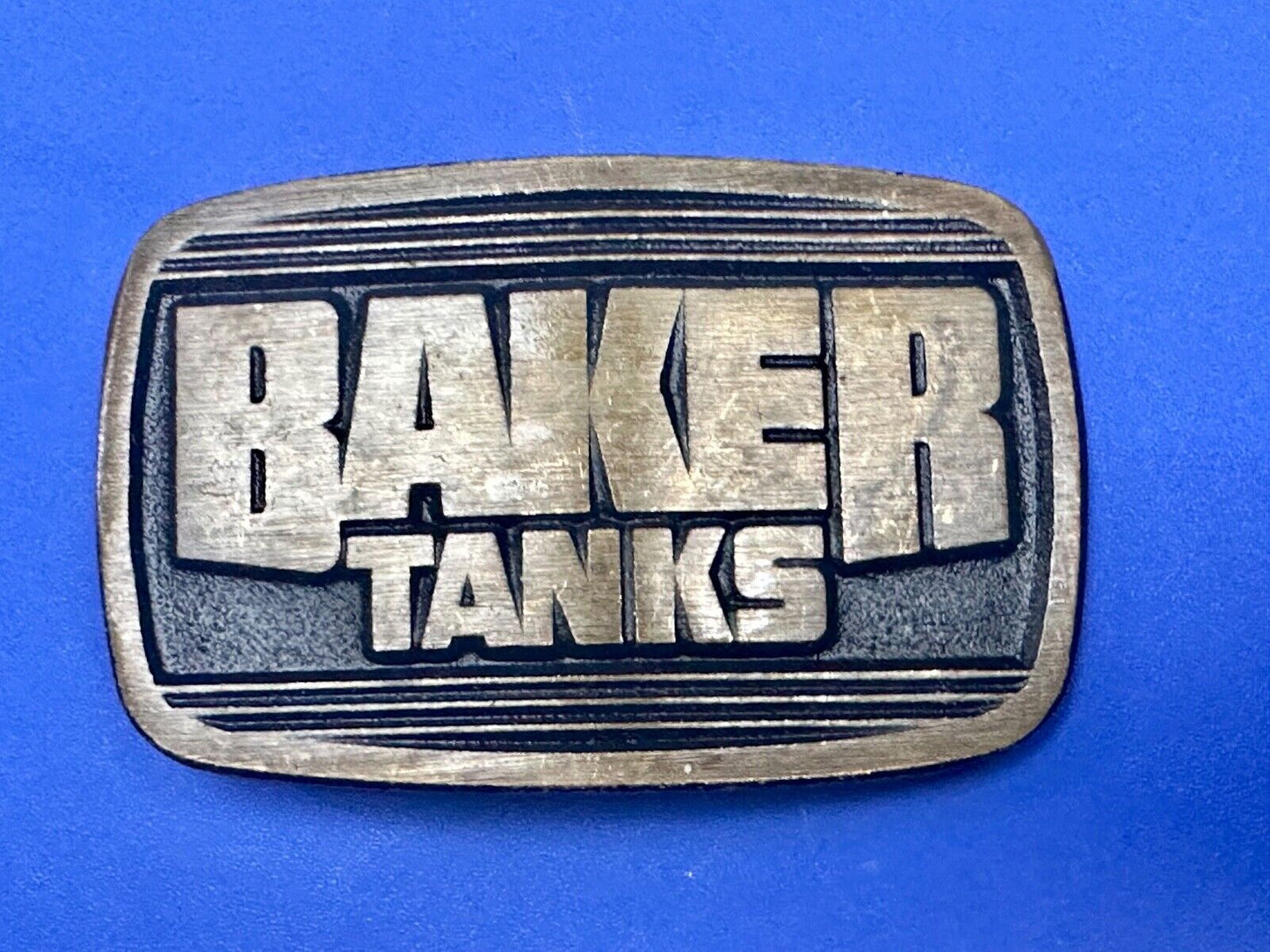 Baker Tanks Fluid Containers Mine Co. Promo solid brass Dynabuckle belt buckle