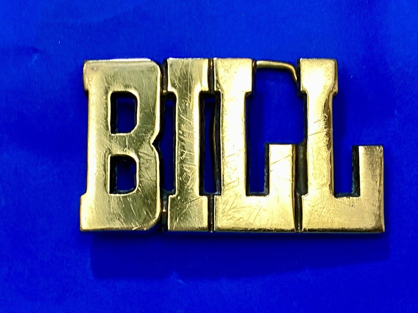 Bill - Name in Cutout block letters solid brass belt buckle by Sector Brass