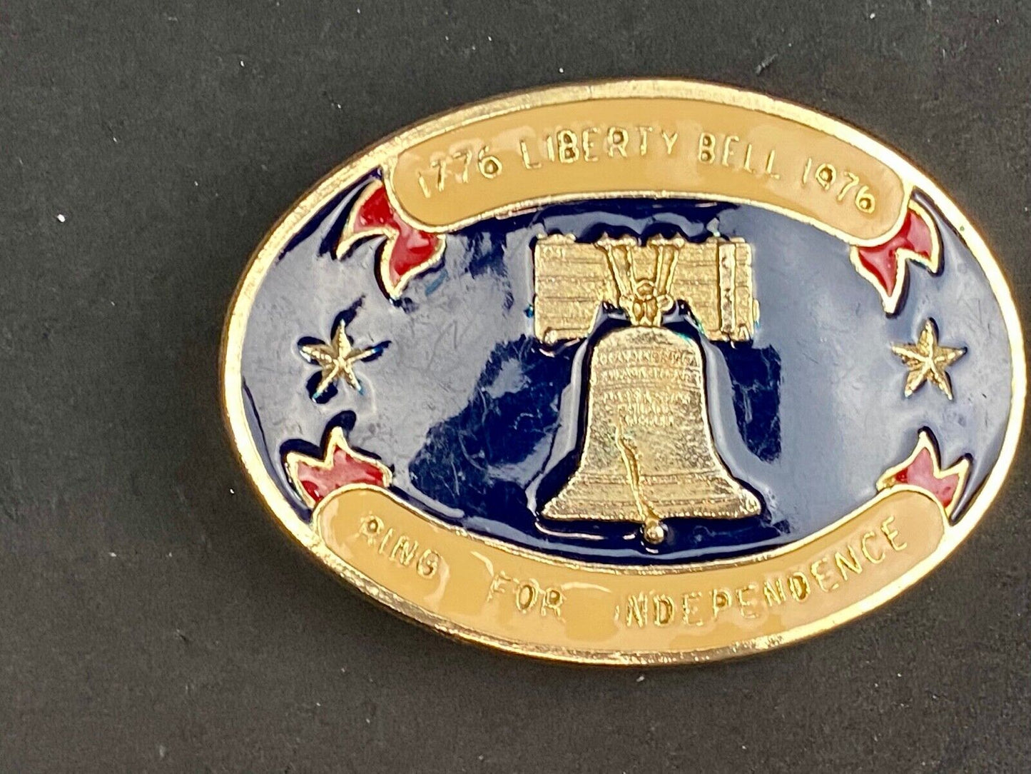 Bicentennial 1776-1976 Liberty Bell Ring for Independence gold tone Belt Buckle
