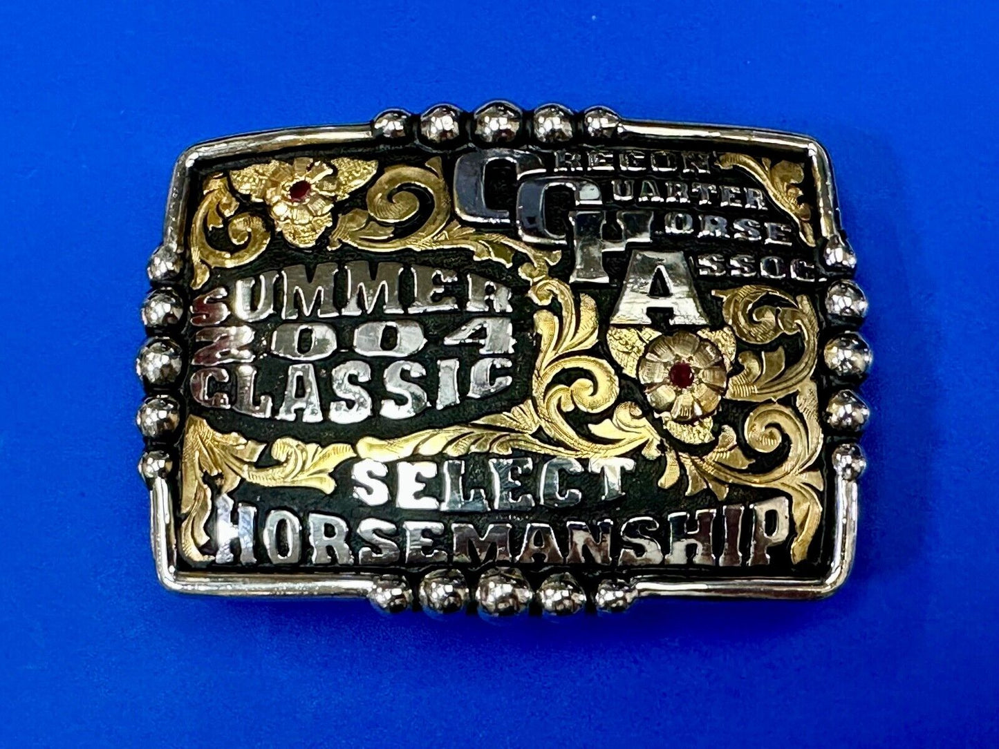 2004 Classic Select horsemanship CQHA Trophy belt buckle by Bob Berg