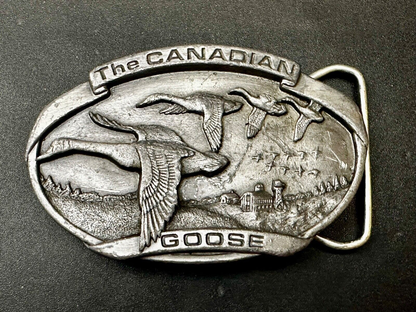 The Canadian Goose Migrating Flying Brass Vintage 1983 Belt Buckle by Bergamot