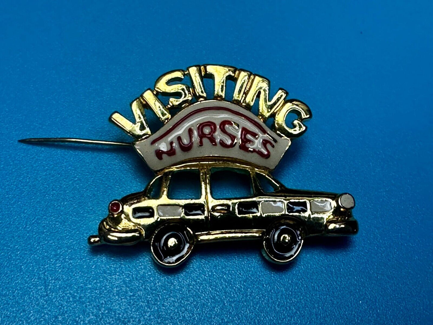 Traveling Nurses in Car Medical EMT Vintage Gold Tone Brooch / Pin by Ren