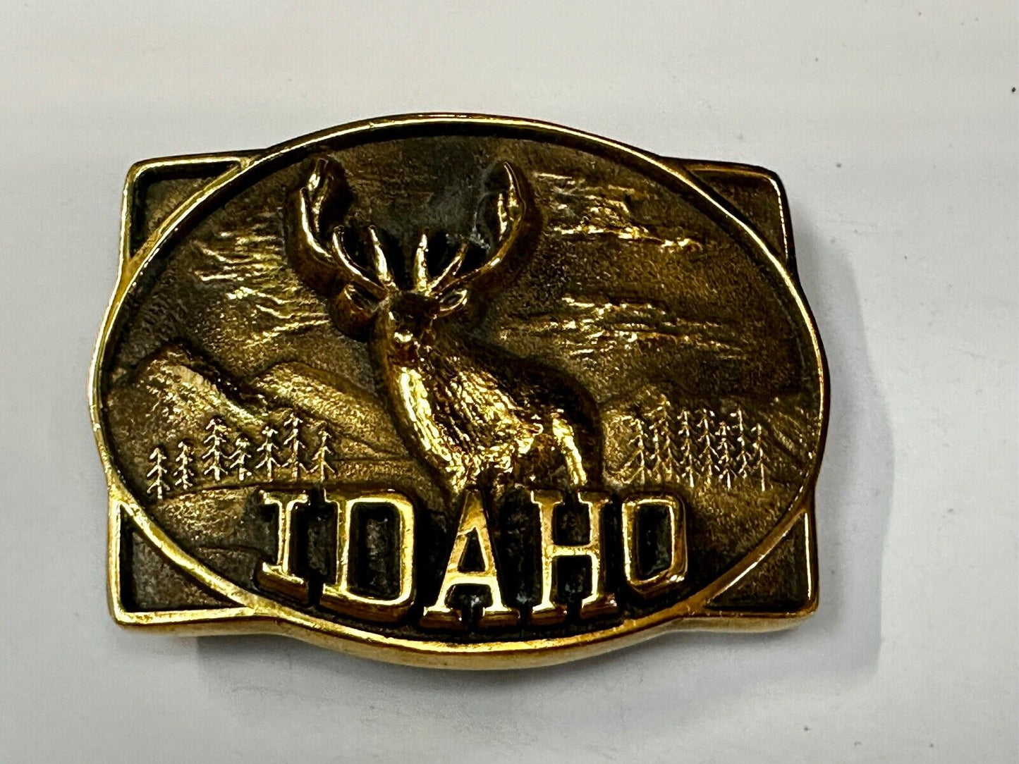 The State of Idaho - Deer Hunting Vintage Solid Brass Heritage Mint Belt Buckle