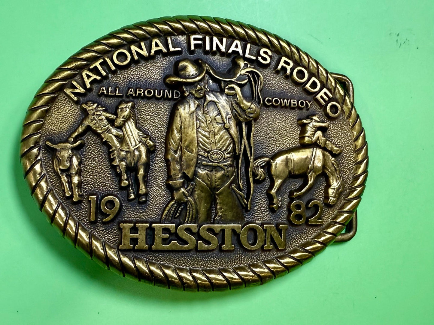 1982 Hesston NFR National Finals Rodeo All Around Cowboy Belt Buckle