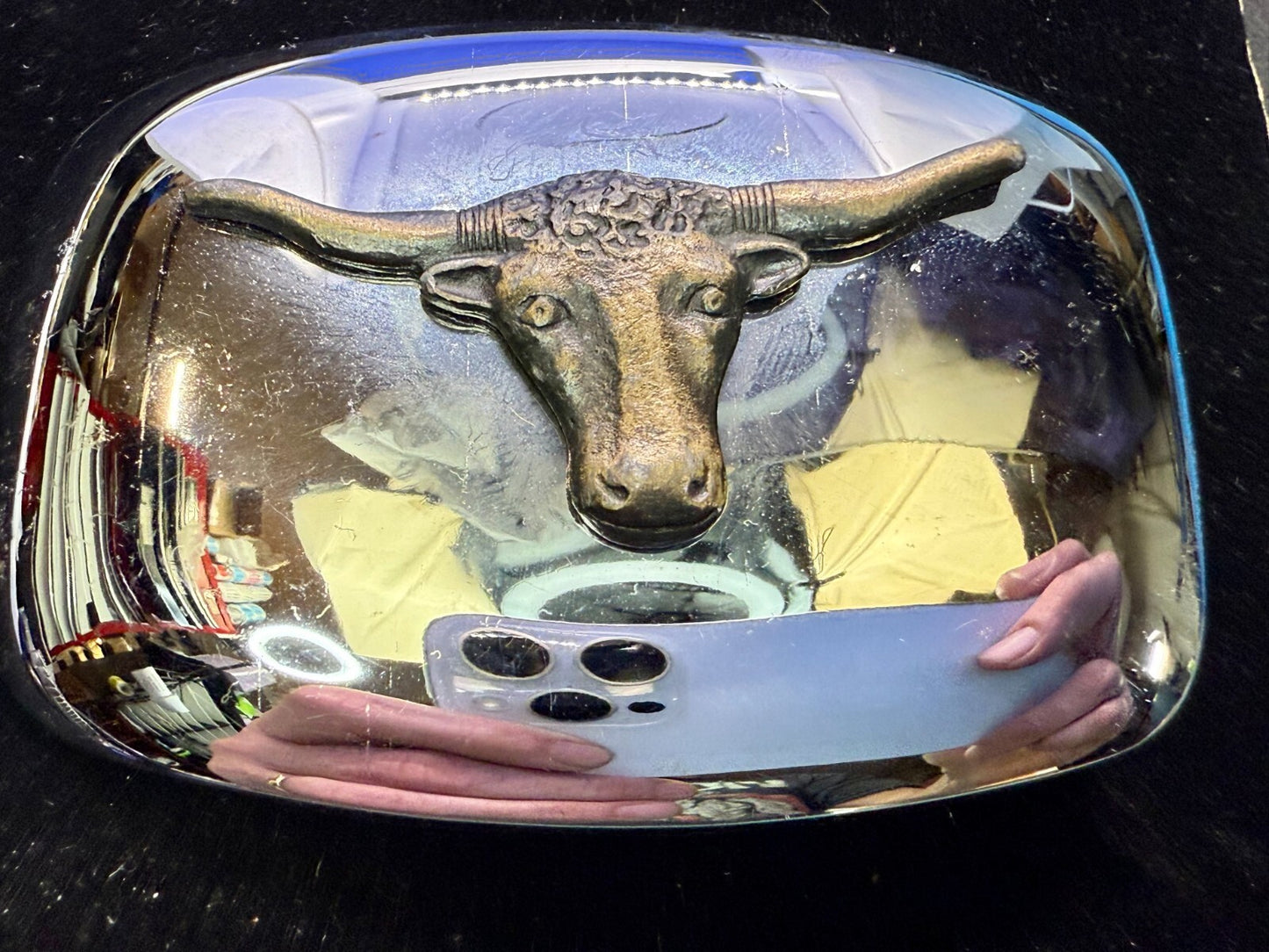 Vintage Chambers Texas Longhorn Two Tone HIGHLY REFLECTIVE Beveled Belt Buckle