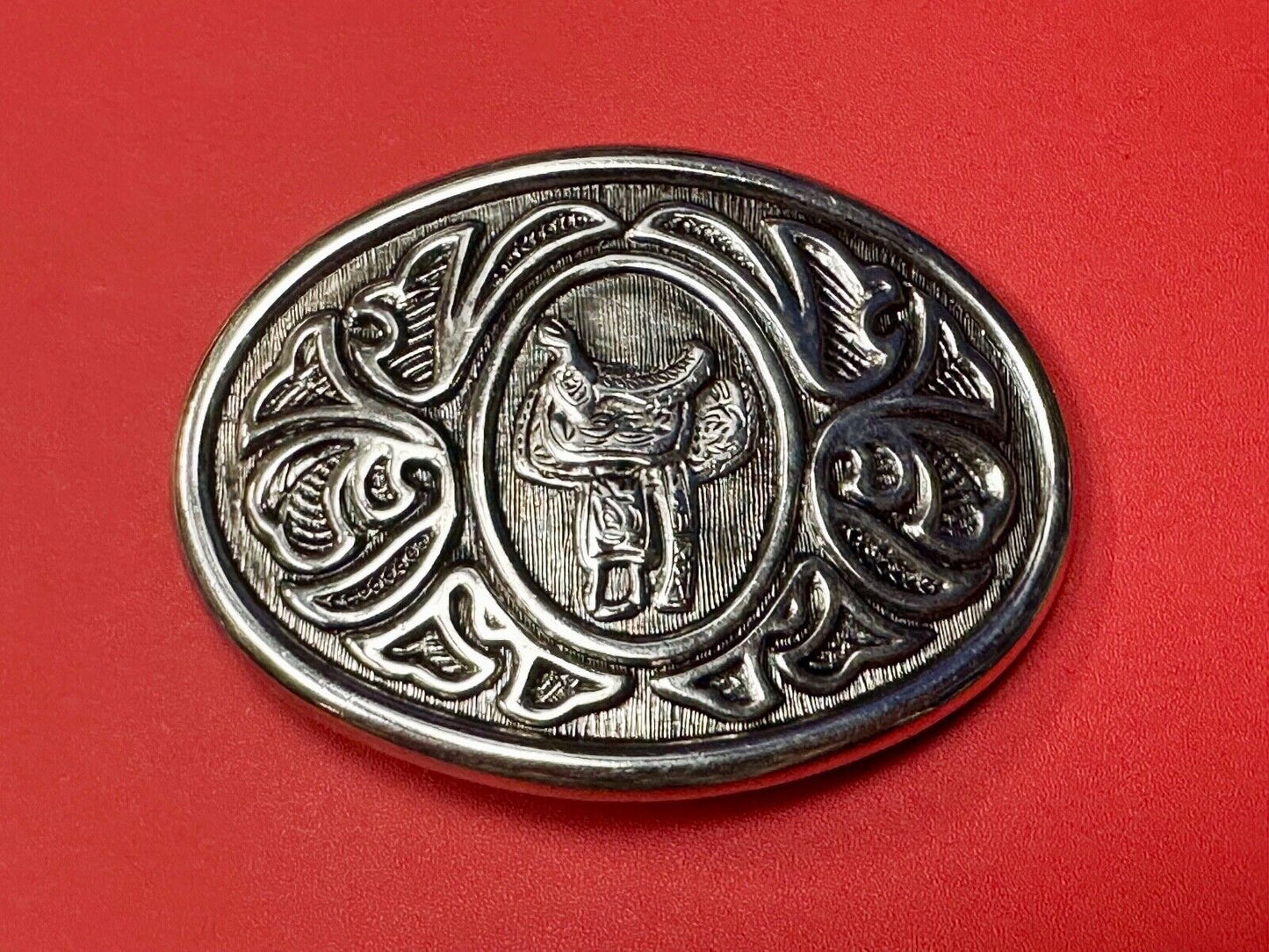 VINTAGE Avon Horse Saddle Western Ornate silver tone Belt Buckle