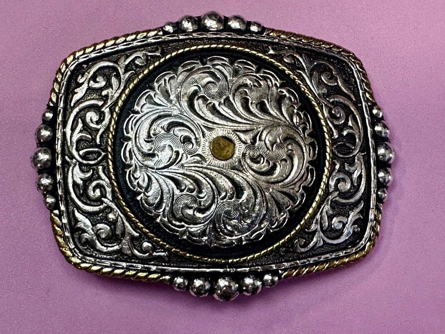 Authentic Silver Plated Western Cowboys flower swirl design Large Belt Buckle