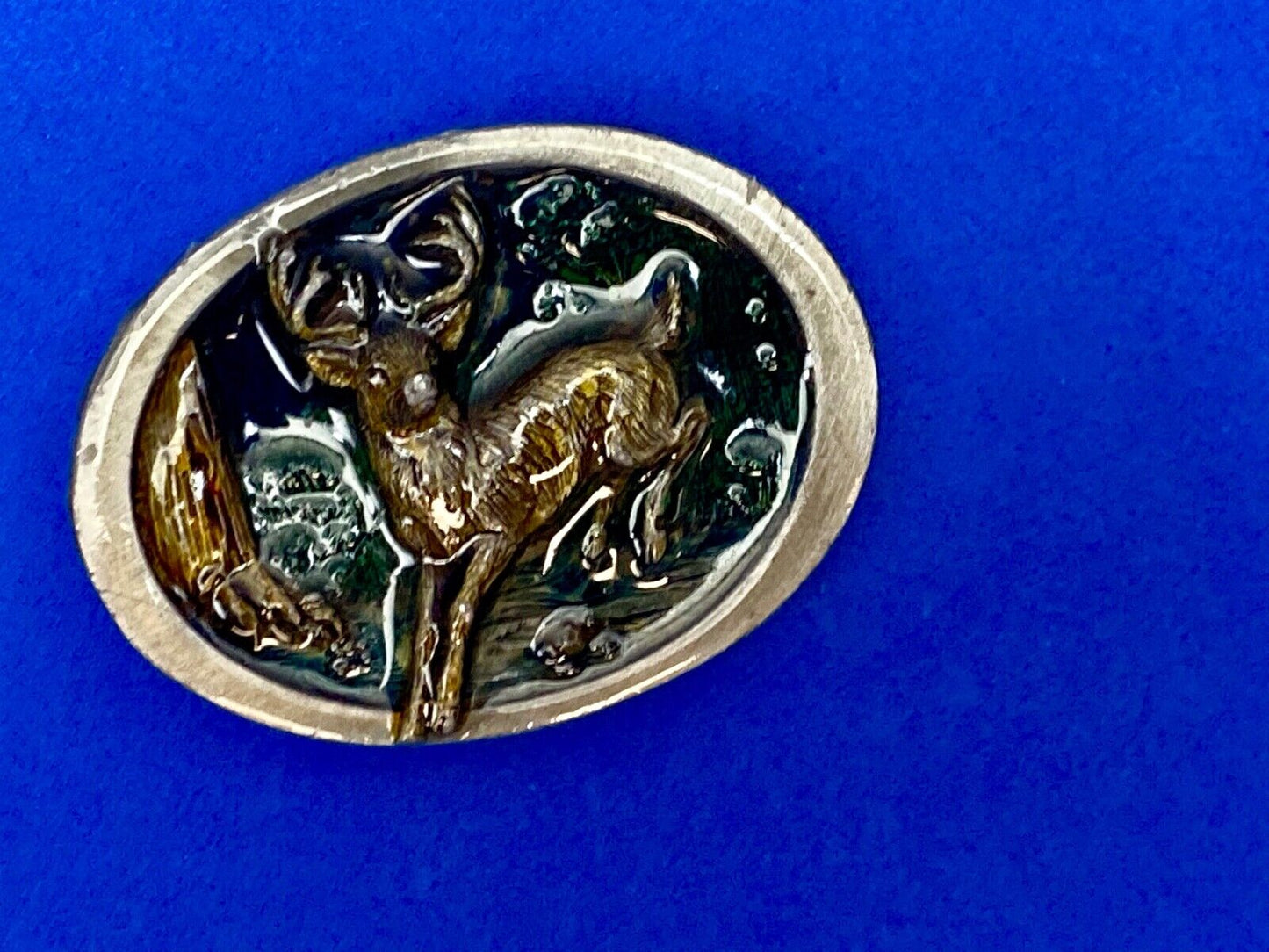 Vintage 1986 C+J Running Jumping Deer In Nature Belt Buckle