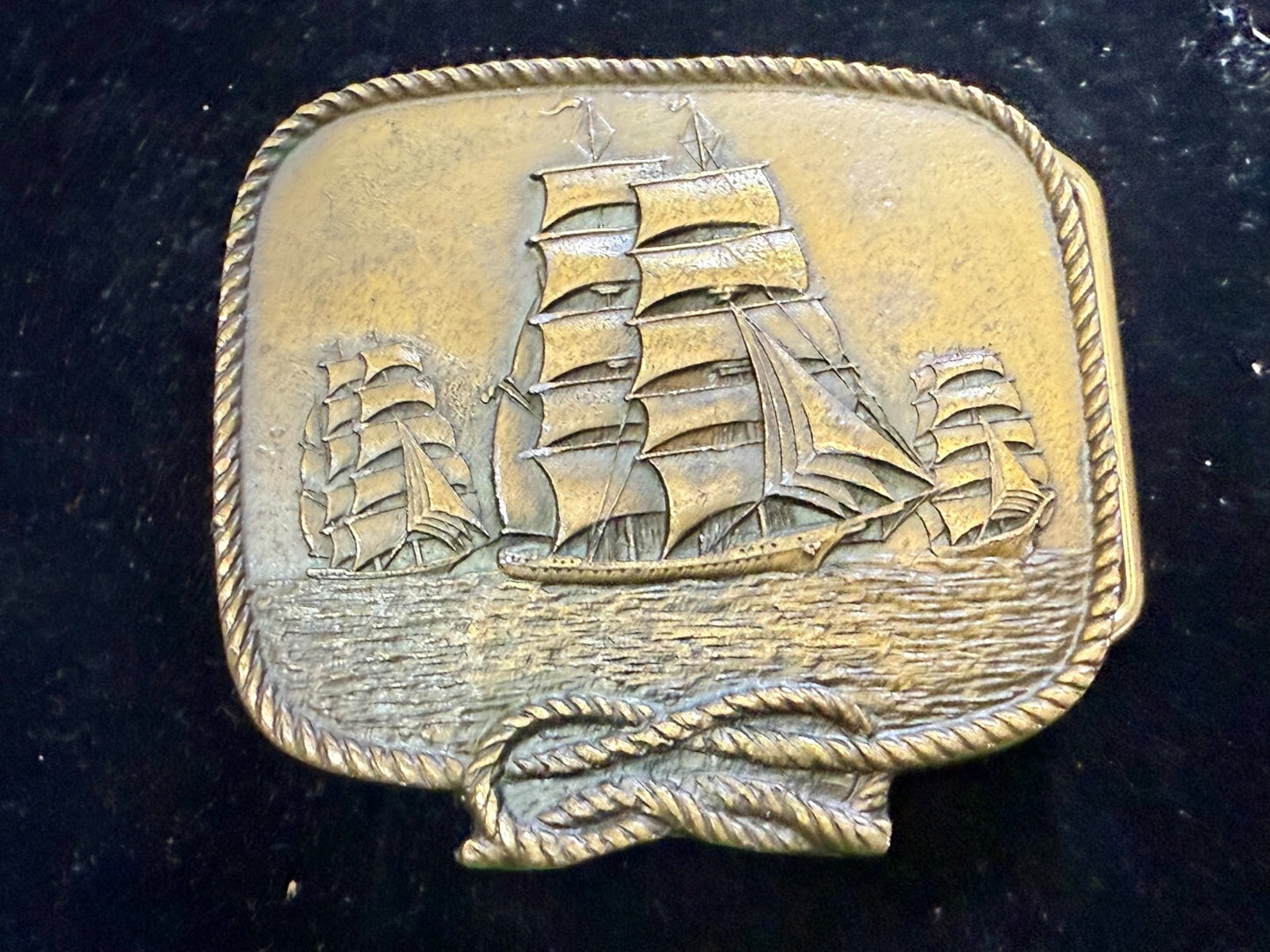 Three Galleon Schooners Clipper Sailing Sailor Ship Nautical Theme Belt Buckle