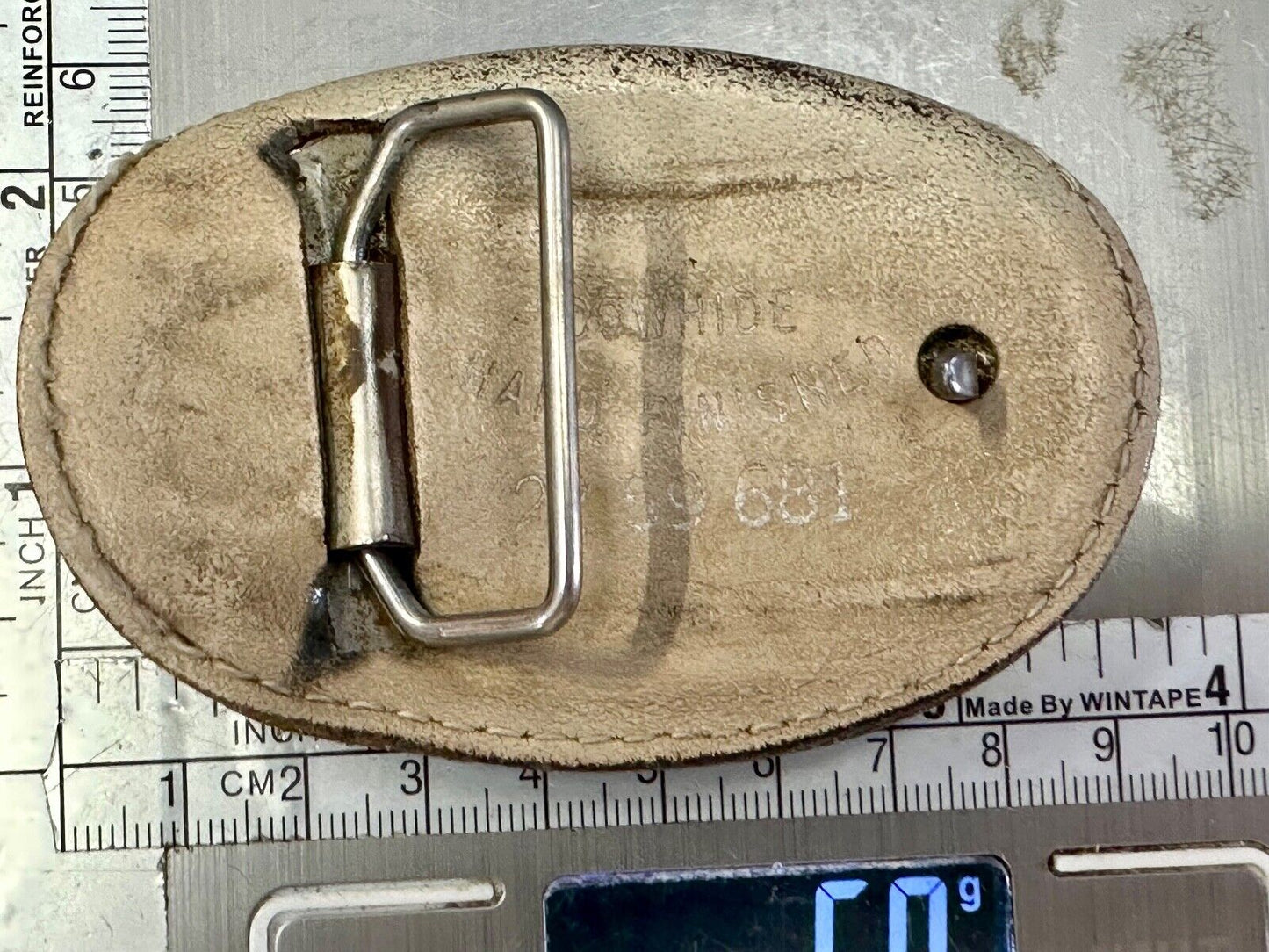 Vintage Cow Hyde Hand finished oval leather belt buckle