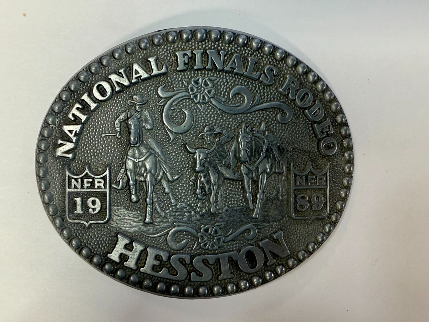 1989 Hesston NFR National Finals Rodeo Award Design Medals Vintage Belt Buckle