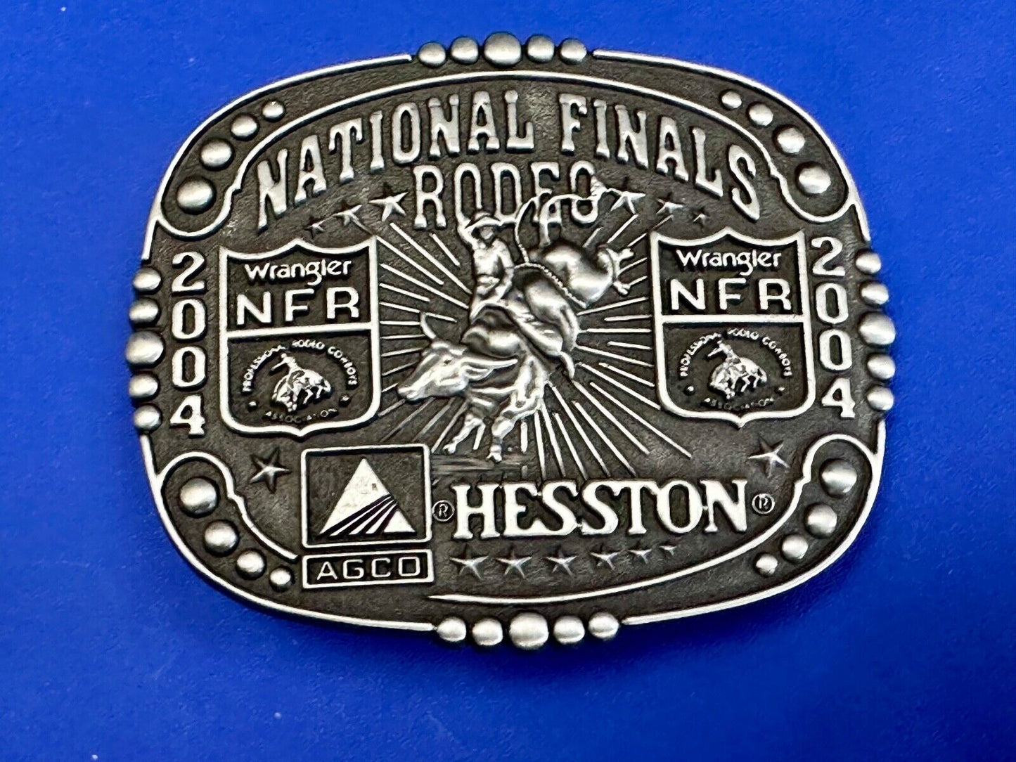 2004 Youth Sized Hesston National Finals Rodeo Bull Riding Cowboys belt buckle