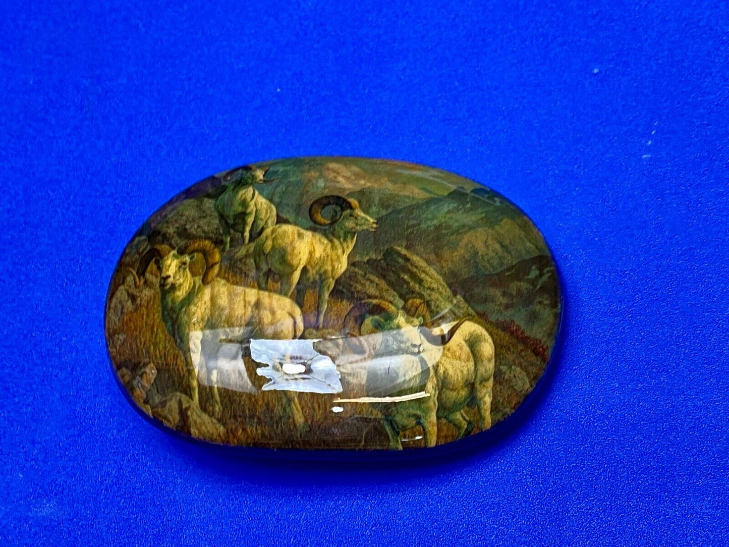 Beautiful Artisan Three Goats Painting Art Work On Wooden Belt Buckle