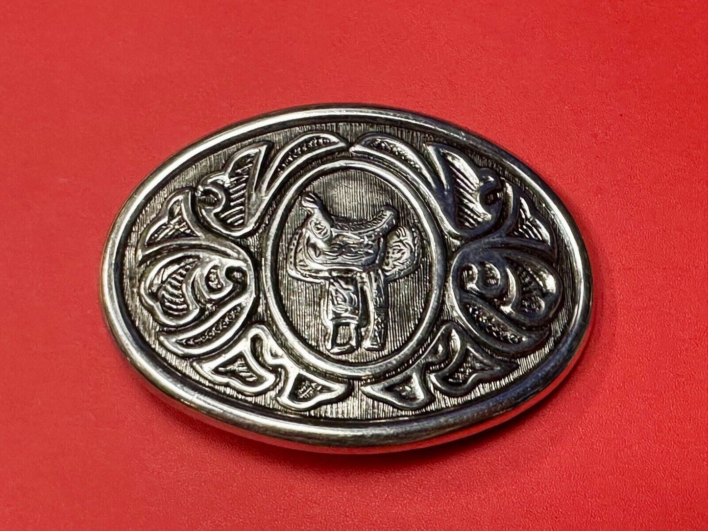 VINTAGE Avon Horse Saddle Western Ornate silver tone Belt Buckle