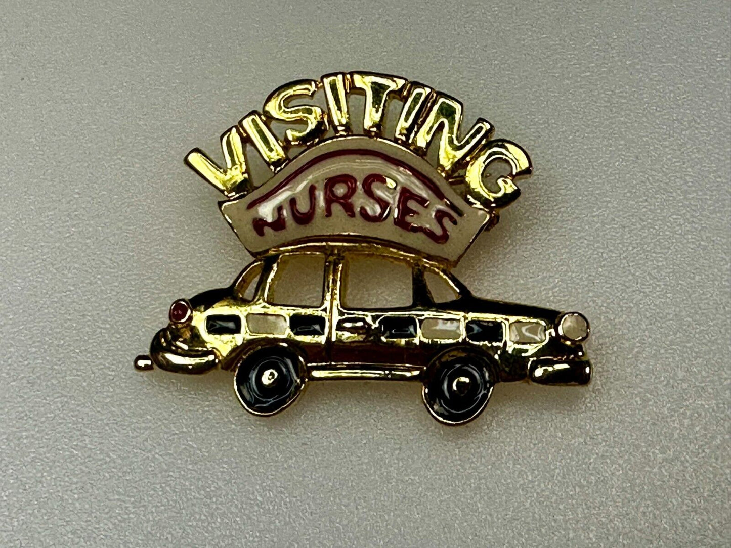 Traveling Nurses in Car Medical EMT Vintage Gold Tone Brooch / Pin by Ren