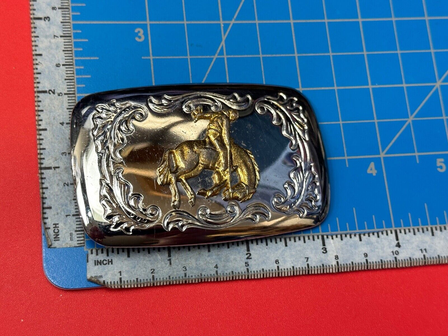 Vintage END of the trail Horse Cowboy hat off Vintage two tone belt buckle
