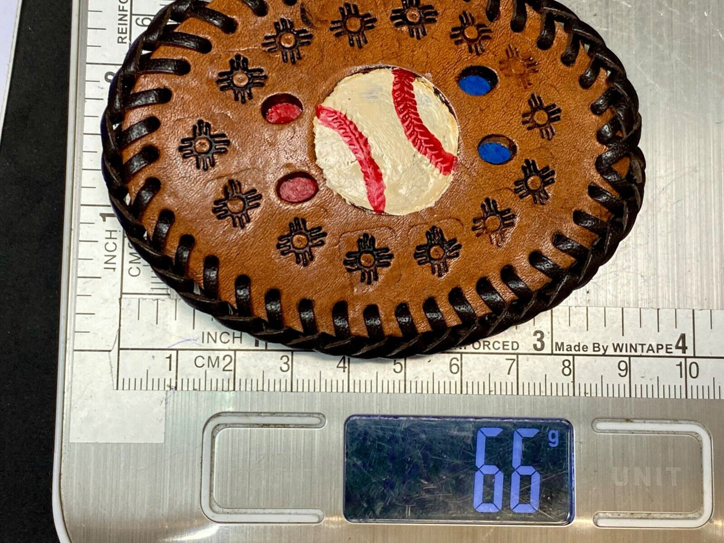 Vintage Baseball Brown Leather Hand Stitched Oval Belt Buckle - Ultimate Fan