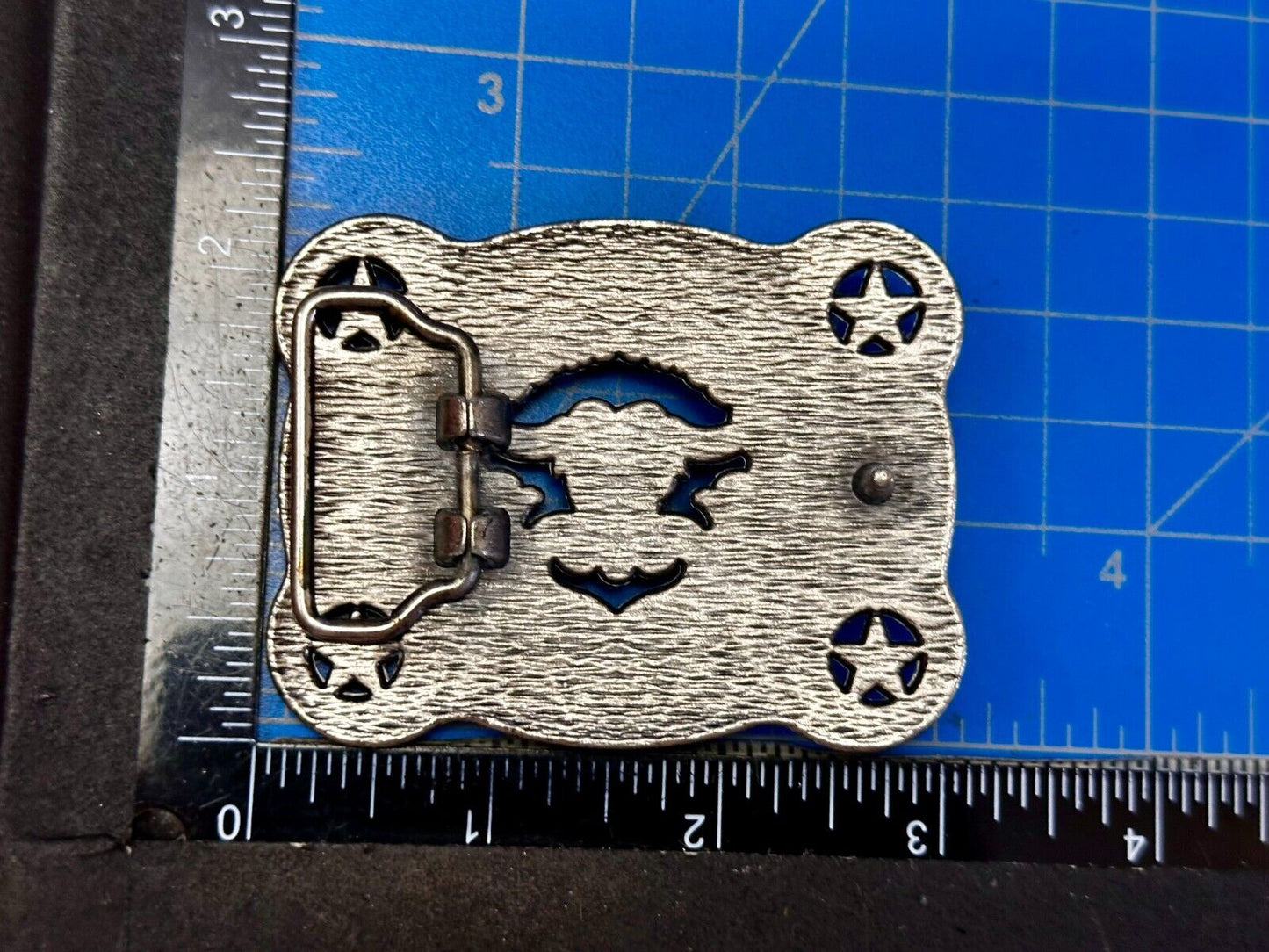 Texas Longhorn Steer / Corner Stars - Engravable Blank Award Scroll Belt Buckle