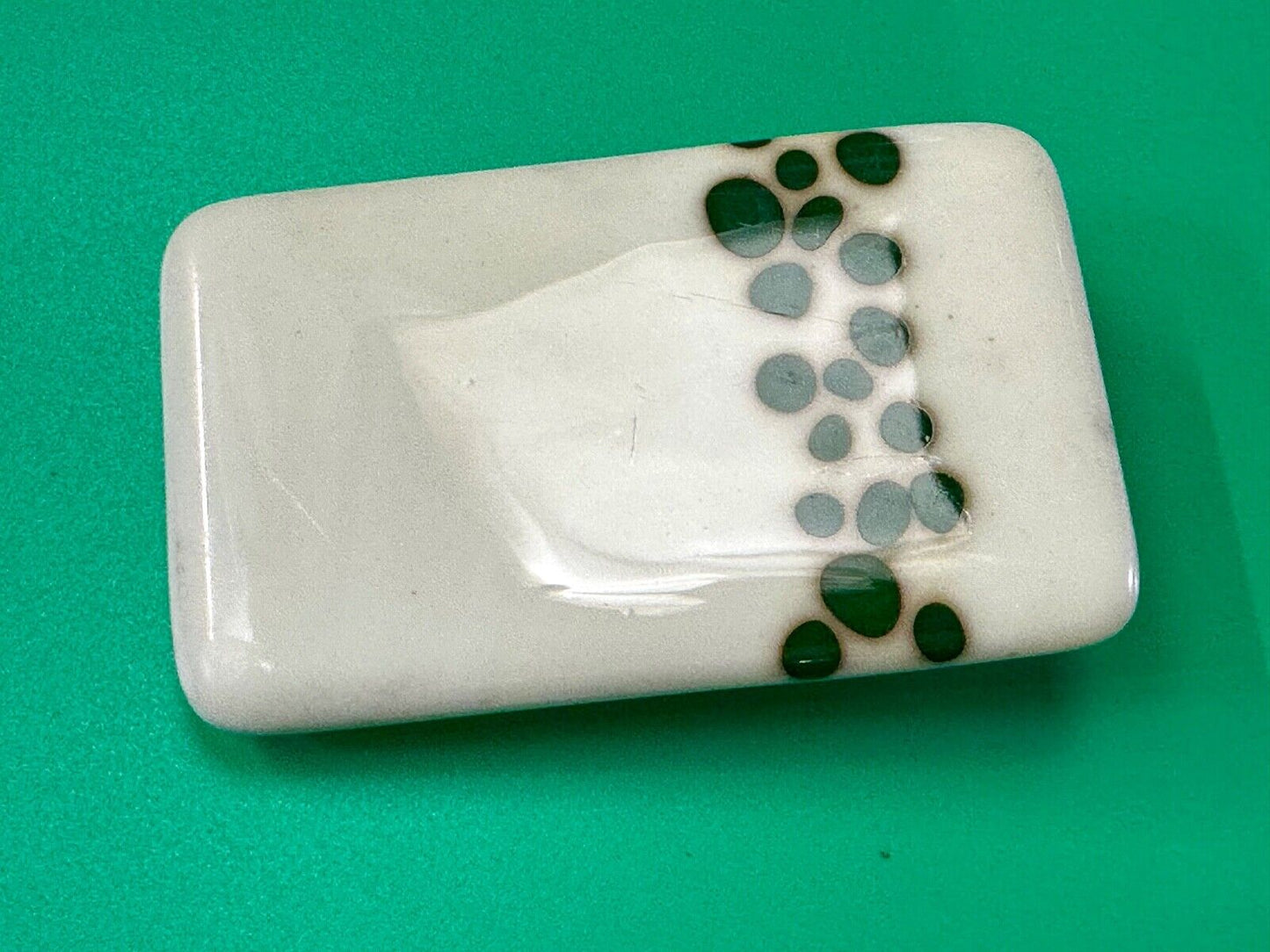 Artisan painting glossy porcelain? rectangular white & green color belt buckle