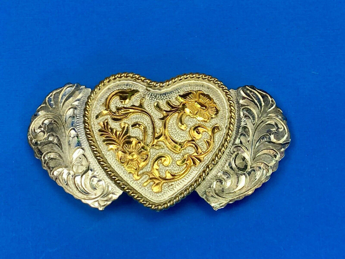 Three Hearts Flower Ornate Quality! Jg Hallmark Vintage Belt Buckle