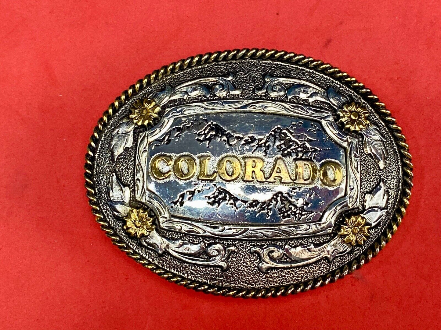 The great state of COLORADO- BEAUTIFUL mixed metal BELT BUCKLE CO Mountains