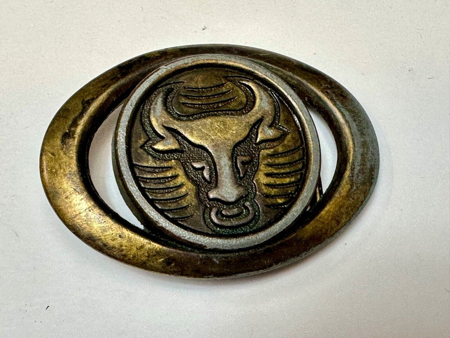 Vintage Bull Skull Diablo LONGHORN cow steer western oval belt buckle