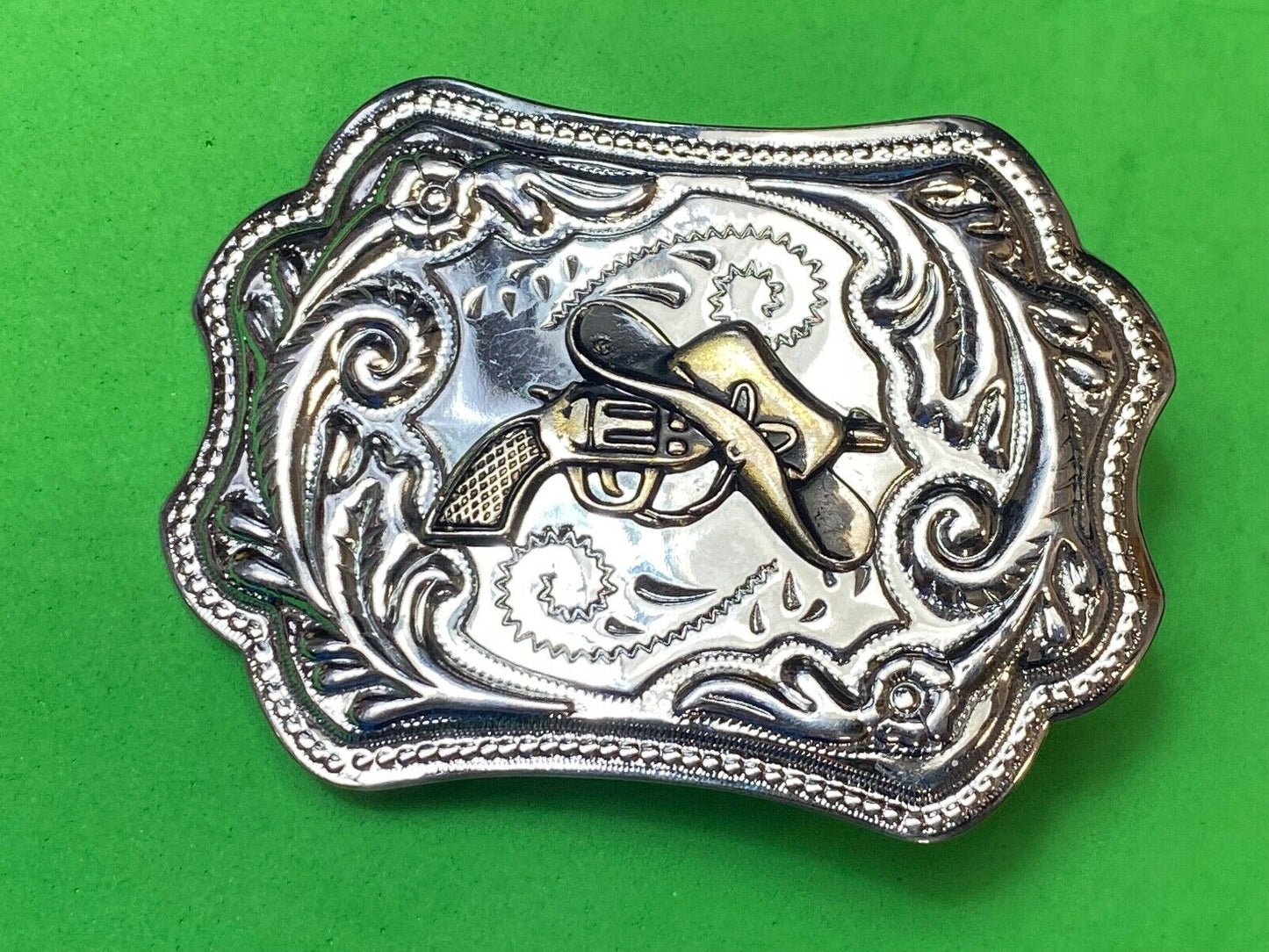 Vintage Cowboy Hat & Revolver Pistol Western Belt Buckle Cap Gun Buckle