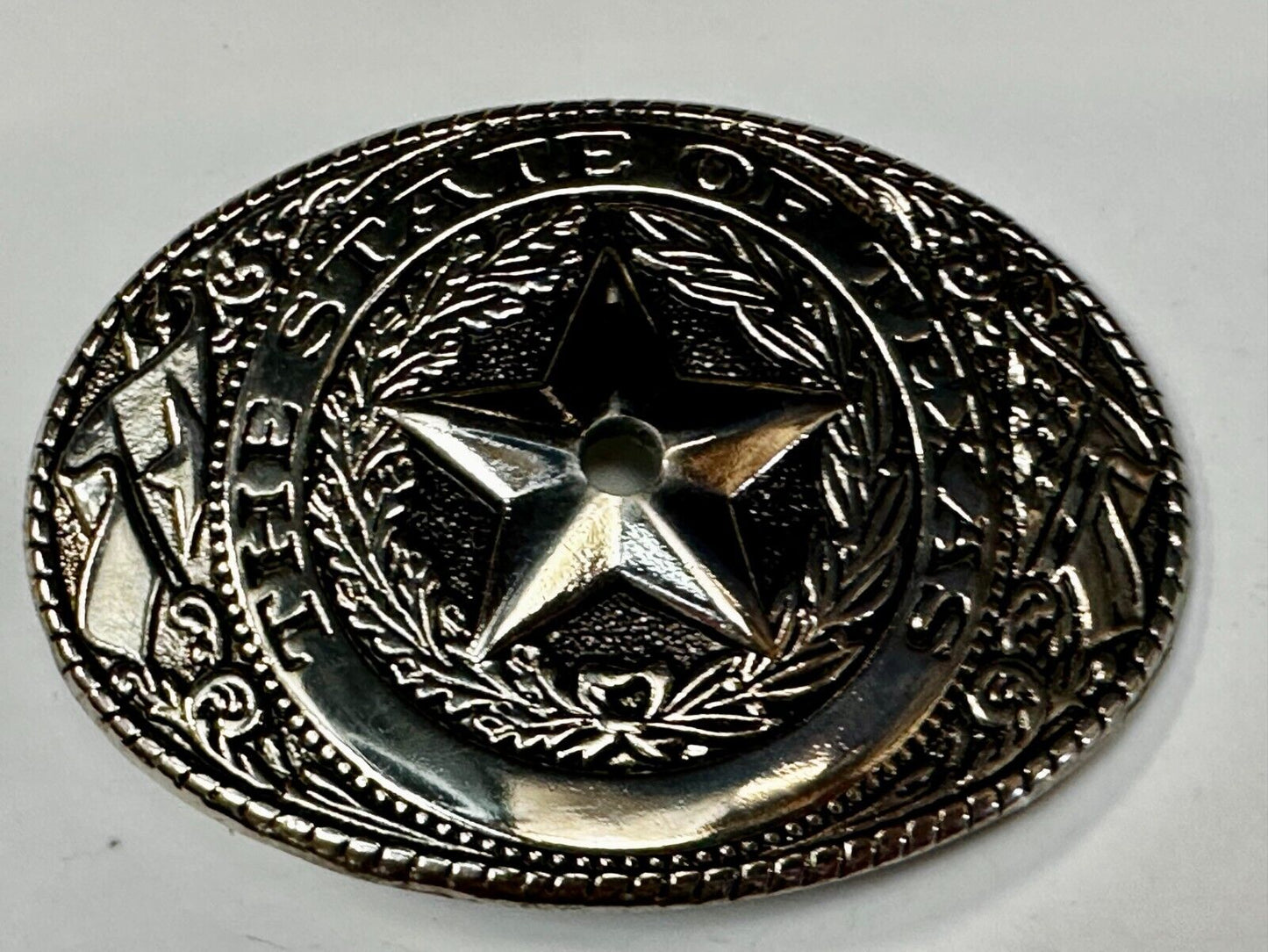 The Great State of Texas - Flag & Star Vintage Belt Buckle - LG HOLE IN CENTER