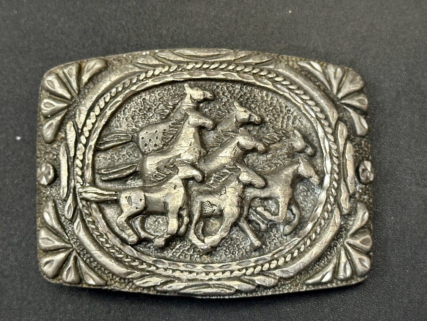 Texas longhorn - Vintage EGE 93 laser diamond etched cut Belt Buckle