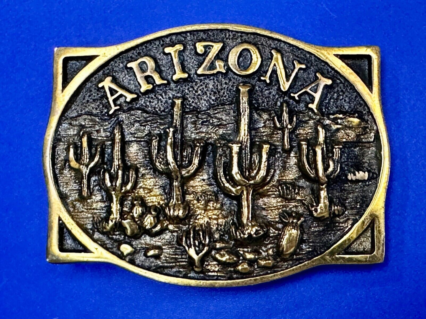 ARIZONA State Southwest Desert Cactus Solid Brass 1982 Heritage Mint Belt Buckle